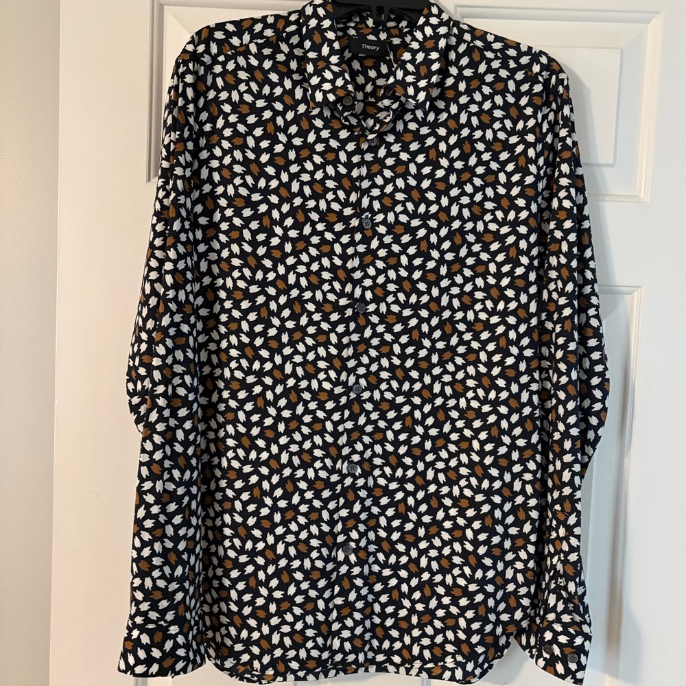 Theory Geometric Pattern Men’s Irving Long Sleeve Button Cotton Shirt